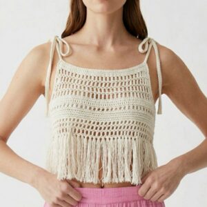 Kadın Püsküllü Dantel Örgü Bluz