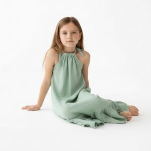 Kız Çocuk Ayarlanabilir Askılı Müslin Elbise