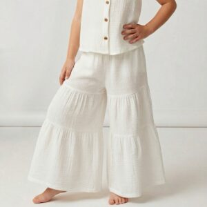 Kız Çocuk Pile Detaylı Müslin Pantolon