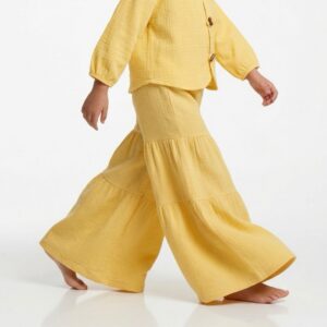 Kız Çocuk Pile Detaylı Müslin Pantolon