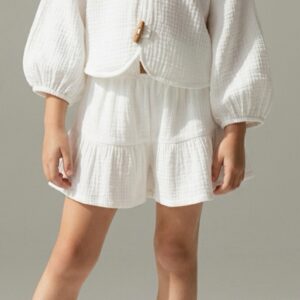 Kız Çocuk Pile Detaylı Müslin Şort