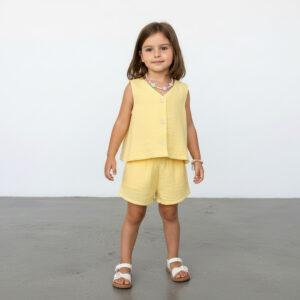Kız Çocuk Müslin Yelek ve  Şort Takımı