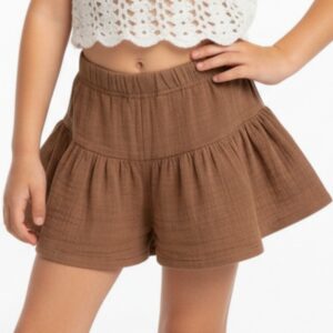 Kız Çocuk Pile Detaylı Müslin Şort