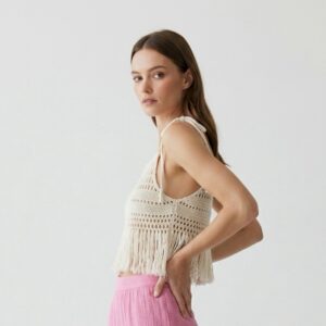 Kadın Püsküllü Dantel Örgü Bluz