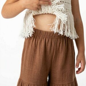 Kız Çocuk Pile Detaylı Müslin Pantolon