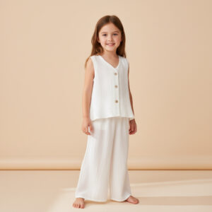 Kız Çocuk Müslin Yelek ve Müslin Palazzo Pantolon Takımı