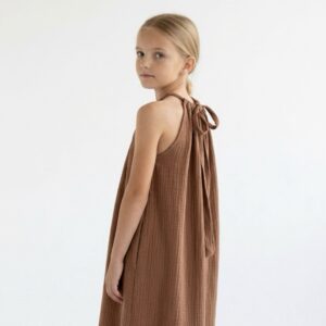 Kız Çocuk Ayarlanabilir Askılı Müslin Elbise