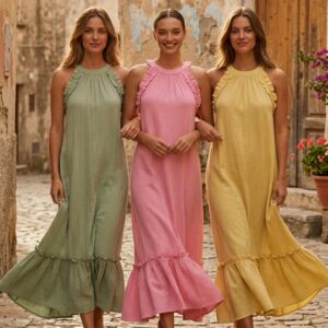 Müslin Pileli Yazlık Kadın Elbise