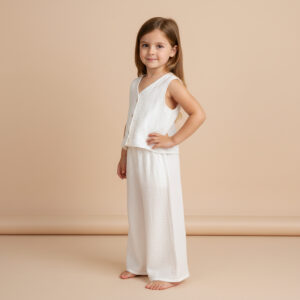 Kız Çocuk Müslin Yelek ve Müslin Palazzo Pantolon Takımı