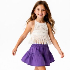 Kız Çocuk Pile Detaylı Müslin Şort