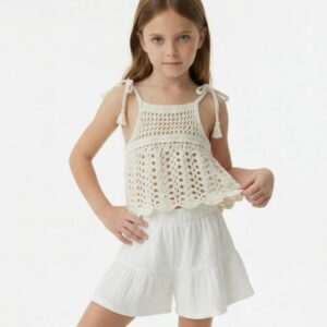 Kız Çocuk Pile Detaylı Müslin Şort