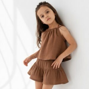 Kız Çocuk Pile Detaylı Müslin Şort