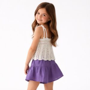 Kız Çocuk Dantel Örgü Bluz & Pileli Müslin Şort Takımı