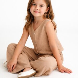 Kız Çocuk Müslin Yelek ve Müslin Palazzo Pantolon Takımı