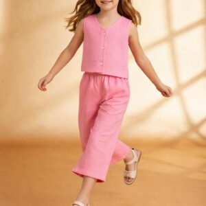 Kız Çocuk Müslin Yelek ve Müslin Palazzo Pantolon Takımı