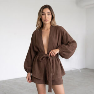 Kadın Balon Kollu Müslin Kimono Takım
